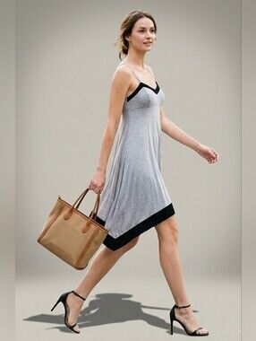 Ella Moss Spaghetti-Strap Fit Flare Assymetrical Summer Dress Sz S Grey, Black